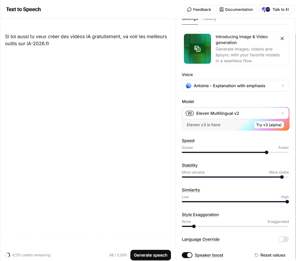 Interface Waveform de ElevenLabs