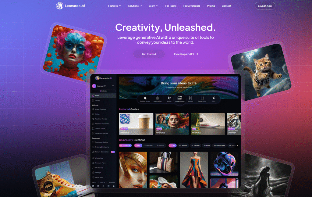Leonardo.ai interface d'acceuil